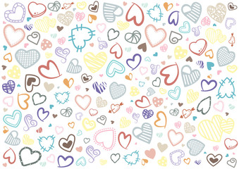 Fototapeta na wymiar Sweet colorful hearts filled background image. Illustration backdrop wallpaper.