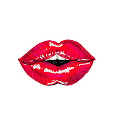 Fashion red lips. Digital pad illustration