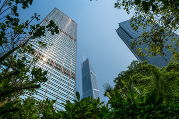 Ground Level View of Citibank Plaza, Bank of China Tower, Cheung Kong Center Buildings from Cheung Kong Park