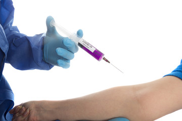 doctor in protective gloves give vacina to women