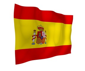 The flag of Spain. Official state symbol of the Kingdom of Spain. Concept: web, sports pages, language courses, travelling, design elements. 3d illustration