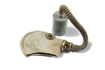 Old vintage gas mask on a white background.