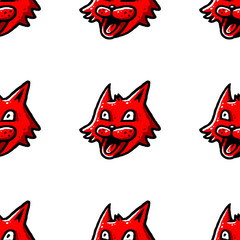 Cat face. Cartoon smiley red cat faces seamless pattern on white background isolated. Stock Vector Illustration.
