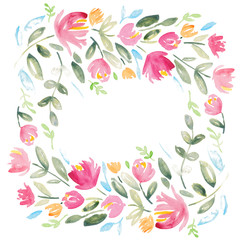 Beautiful soft floral border pattern painted in watercolors