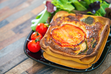 tomato vegetable pie with zucchini and eggplant, chili