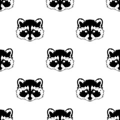 Coon faces seamless pattern. Coon faces a black logo seamless pattern on white background isolated. Stock Vector Illustration. 