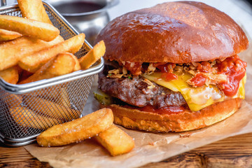Classic burger with french fries