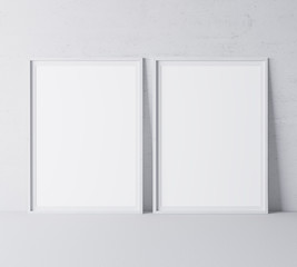 White minimal frame design on gray background, two vertical frames - obrazy, fototapety, plakaty