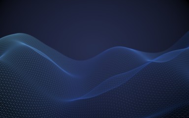 Abstract landscape on a blue background. Cyberspace grid. hi tech network. 3d technology illustration. Depth of field. 3D illustration