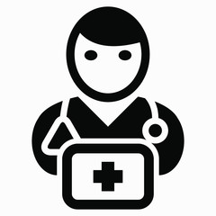 Doctor icon. Medical worker. Illustration of medical staff. Nurse. Drawing medicine. Vector icon.