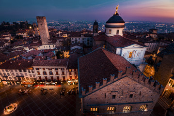 Bergamo city view from the old civic tower at sunset Beautiful Italy travel destinations