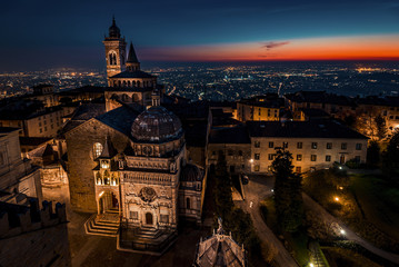 Bergamo city view from the old civic tower at sunset Beautiful Italy travel destinations