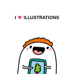 I love illustrations in cartoon doosle style man happy to hold picture