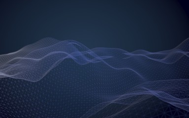 Abstract landscape on a blue background. Cyberspace grid. hi tech network. 3d technology illustration. 3D illustration