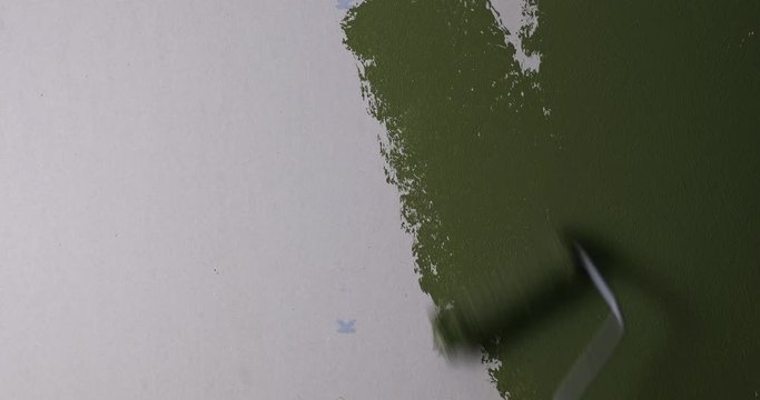 hand painting wall in green color with paint roller