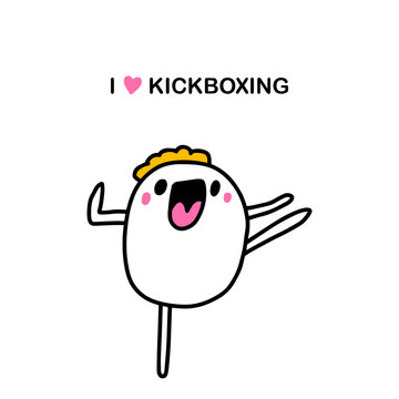 I love kickboxing hand drawn vector illustration in doodle cartoon style man making exercises