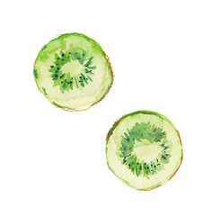 Fototapeta na wymiar Watercolor Kiwi Fruit cut in half