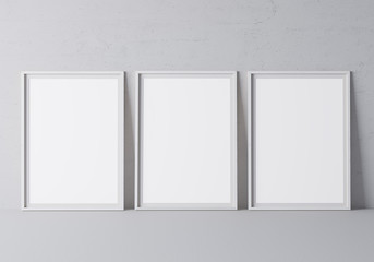 White minimal frame design on gray background, Three vertical frames - obrazy, fototapety, plakaty