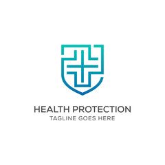 Obraz premium Health Protection With Shield Logo Design Vector Template For Medical Or Insurance Company.