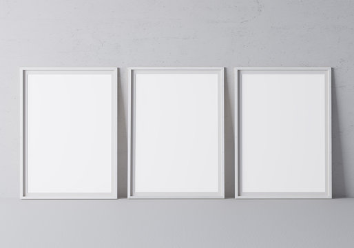White minimal frame design on gray background, Three vertical frames