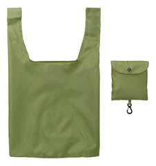 Green foldable pocketsize shopping bag with clipping path