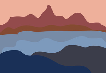 Abstract landscape modern flat style. Nature, mountains, location terrain. Vector illustration