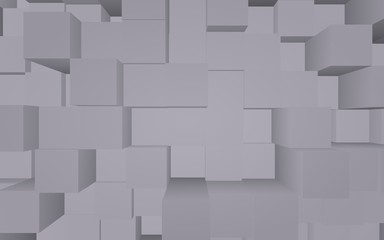 Abstract gray elegant cube geometric background. Chaotically advanced rectangular bars. 3D Rendering, 3D illustration