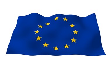 Slightly waving flag of the European Union isolated on white background, 3D rendering. Symbol of Europe. 3D illustration