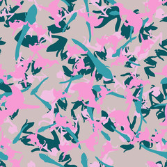 Urban camouflage of various shades of pink, grey and green colors