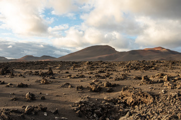 Volcanic landscape of Timanfaya National Park on island Lanzarote, Canary Islands.