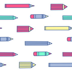 Vector seamless pattern with colored pencils. Flat style. Background for the cover and packaging - 348896033
