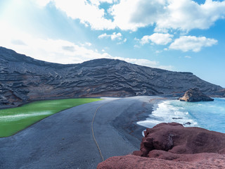 The surf on volcanic black beach El Golfo, island Lanzarote