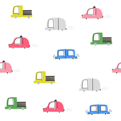 Children's vector seamless pattern with cars. Doodle style - 348896288