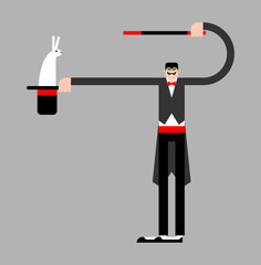Magician and hat with rabbit. vector illustration