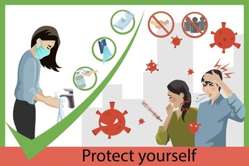 Vector illustration of woman taking care of herself during quarantine and outbreak