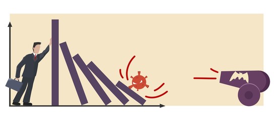 Vector illustration of man holding economic from virus