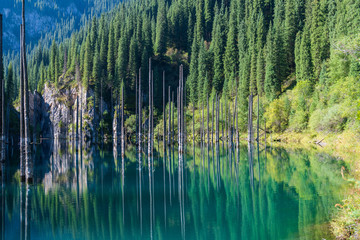 Kaindy lake - mountain lake in Kazakhstan
