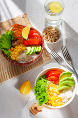 Two servings of Buddha Bowl on the table