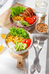 Two servings of Buddha Bowl on the table