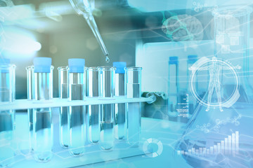 potable water quality test for viruses (like covid-2019) concept - lab proofs in modern biochemistry study clinic, medical 3D illustration