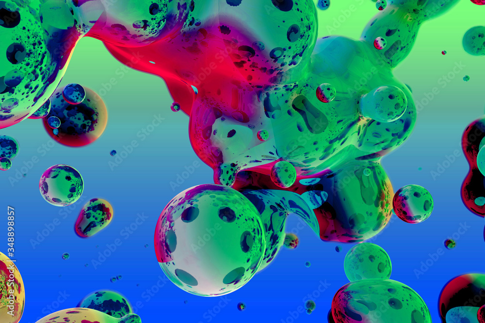 Poster abstract texture of vivid shiny soap like liquid or bubbles with gradient - soft focus 3d illustrati