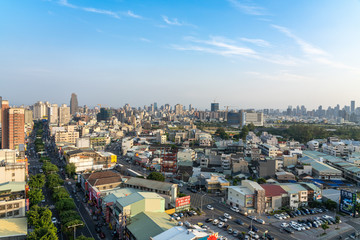 Taichung city Beitun District looking towards the city center skyline in sunny day. Taichung City, Taiwan