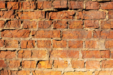 Old red brick wall. Brick texture close up