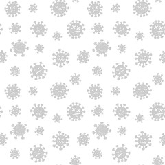 Seamles pattern with funny angry covid-19 viruses, hand drawn doodle background
