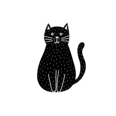 Cute black cat isolated element. Funny feline character in childish style