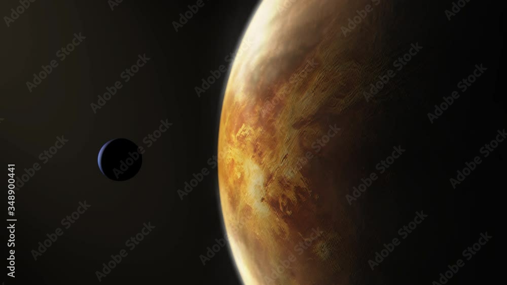 Wall mural planet venus in a slow spin with the atmosphere of the surface being highlighted from the sun as sat