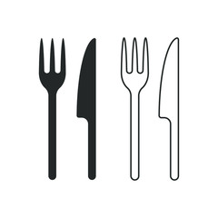 Fork and knife icon logo. Simple flat shape restaurant or cafe place sign. Kitchen and diner menu symbol. Vector illustration image. isolated on white background.