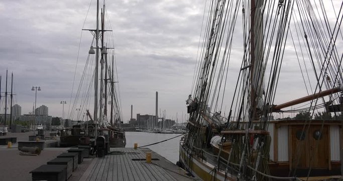 4K Helsinki Baltic Sea Finnish Bay lagoon, yachts, cruise liners view on cloudy summer day video in Finland, northern Europe