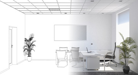 office, interior visualization, 3D illustration