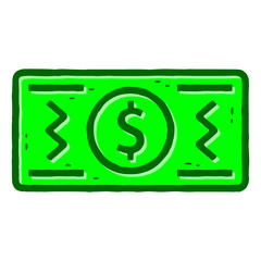 Dollar Bill Icon. Dollar Symbol. Bank note dollar icon on white background isolated. Stock Vector Illustration. Cartoon style.